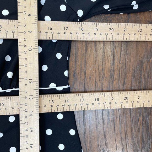 Lands' End Dress Small Black White Polka Dot Nylon Stretch Jersey Surplice Neck - Picture 8 of 12